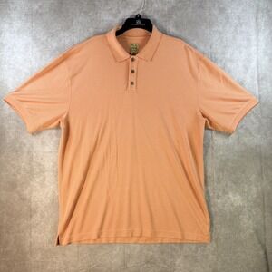 Jos A Bank Polo Shirt‎ Men XL Orange Checked Textured Modal Blend Short Sleeve